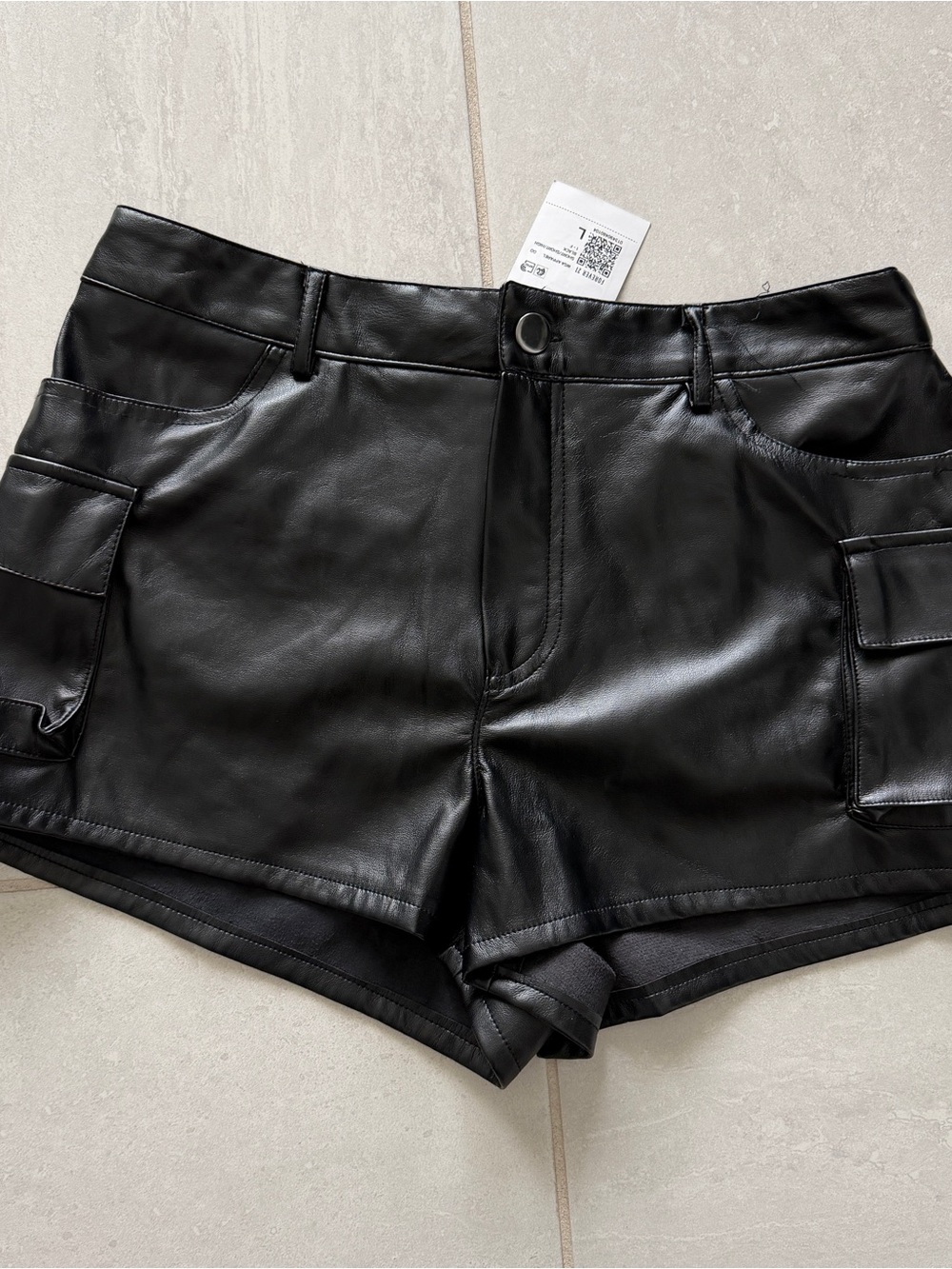 Forever 21 Black Faux Leather Cargo Shorts